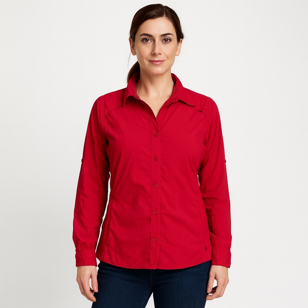 REI Hiking Tactical Red Button-Down Long Sleeve Athletic Shirt